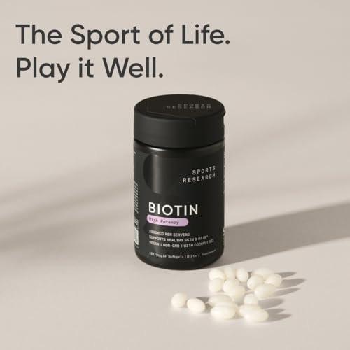 Sports Research® Biotin 2,500mcg with Organic Coconut Oil - Biotin (Vitamin B7) for Healthy Skin and Hair Support* - for Women and Men - Vegan, Non-GMO, Gluten & Soy-Free - 120 Veggie Softgels - görsel 11