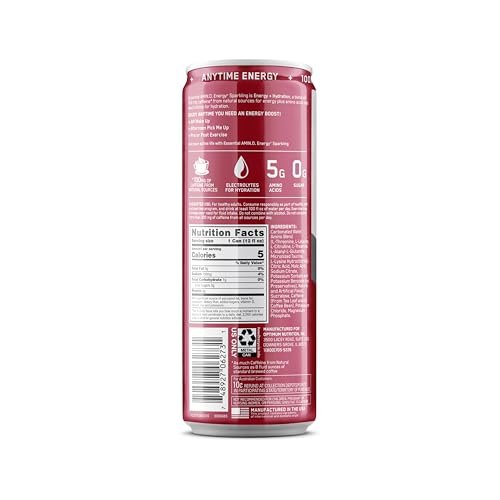 Optimum Nutrition Amino Energy Sparkling Hydration Drink, Electrolytes, Caffeine, Amino Acids, BCAAs, Sugar Free, Juicy Cherry, 12 Fl Oz, 12 Pack - görsel 6