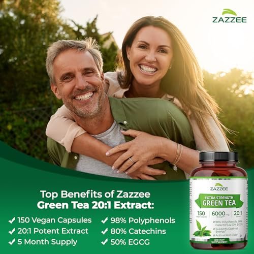 Zazzee Extra Strength Green Tea 20:1 Extract, 50% EGCG, 98% Polyphenols, 80% Catechins, 150 Vegan Capsules, 5 Month Supply, Certified Kosher, Antioxidant & Metabolism Support, Non-GMO, Made in the USA - görsel 7