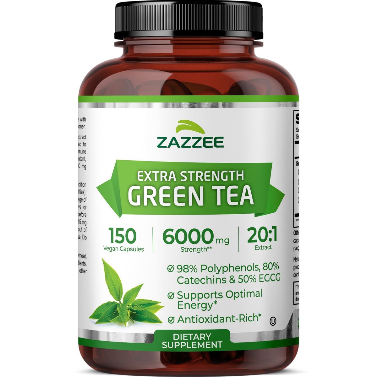 Zazzee Extra Strength Green Tea 20:1 Extract, 50% EGCG, 98% Polyphenols, 80% Catechins, 150 Vegan Capsules, 5 Month Supply, Certified Kosher, Antioxidant & Metabolism Support, Non-GMO, Made in the USA - görsel 2