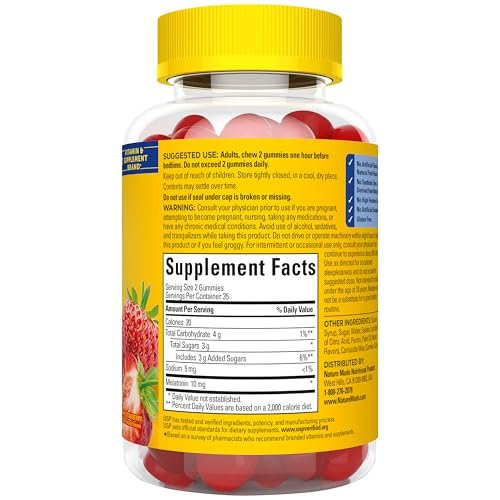 Nature Made Melatonin 10mg per Serving Gummies for Adults, Maximum Strength Dosage Sleep Aid, 100% Drug Free, 70 Count Melatonin Gummies, 35 Day Supply