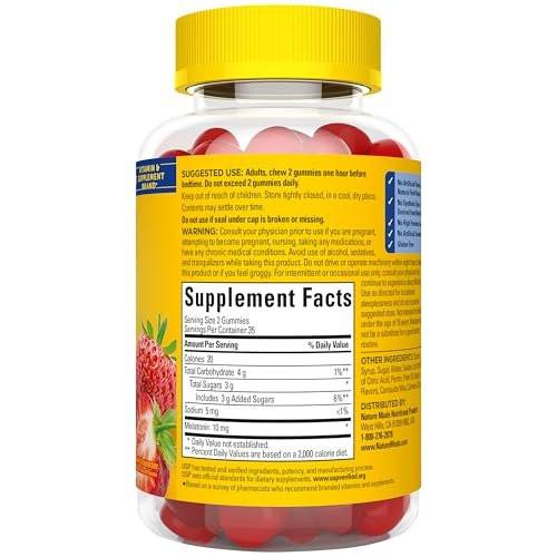 Nature Made Melatonin 10mg per serving Gummies, Maximum Strength Dosage, 100% Drug Free Sleep Aid for Adults, 60 Melatonin Gummies, 30 Day Supply - görsel 9