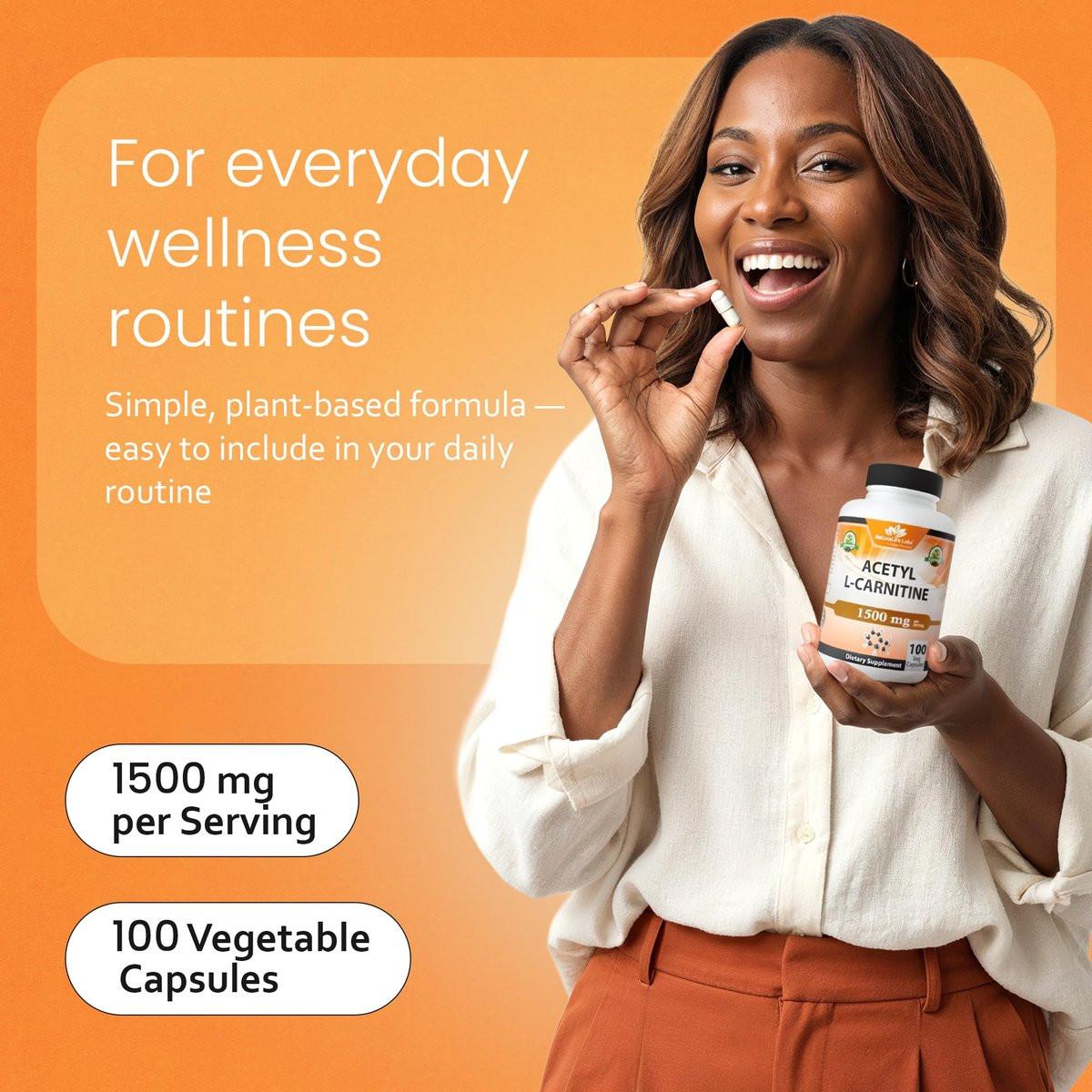NaturaLife Labs Acetyl L-Carnitine (ALCAR) 1500 mg per Serving – 100 Capsules – Non-GMO, Gluten-Free, Vegan - görsel 12
