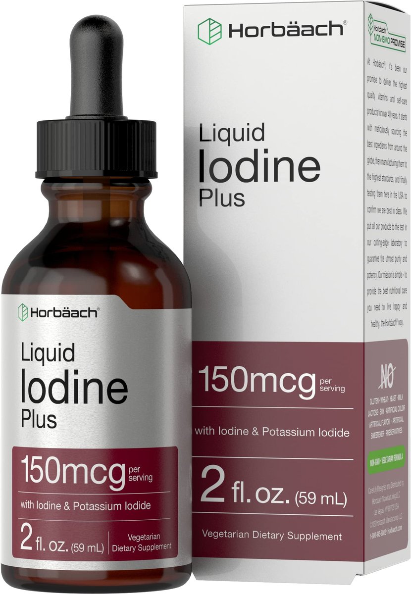 Horbäach Iodine Liquid Drops | 2 fl oz | 150 mcg | Iodine & Potassium Iodide Liquid Tincture | Vegetarian, Non-GMO, Gluten Free Supplement - görsel 1
