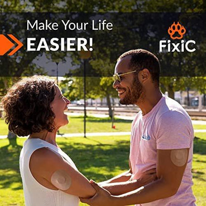 FixiС Adhesive Patches 25 Pack 3 1/2" – Waterproof Libre Adhesive Covers for Libre 1, 2, 3 & Plus, G7 & Stelo, Guardian – Pre-Cut Tan