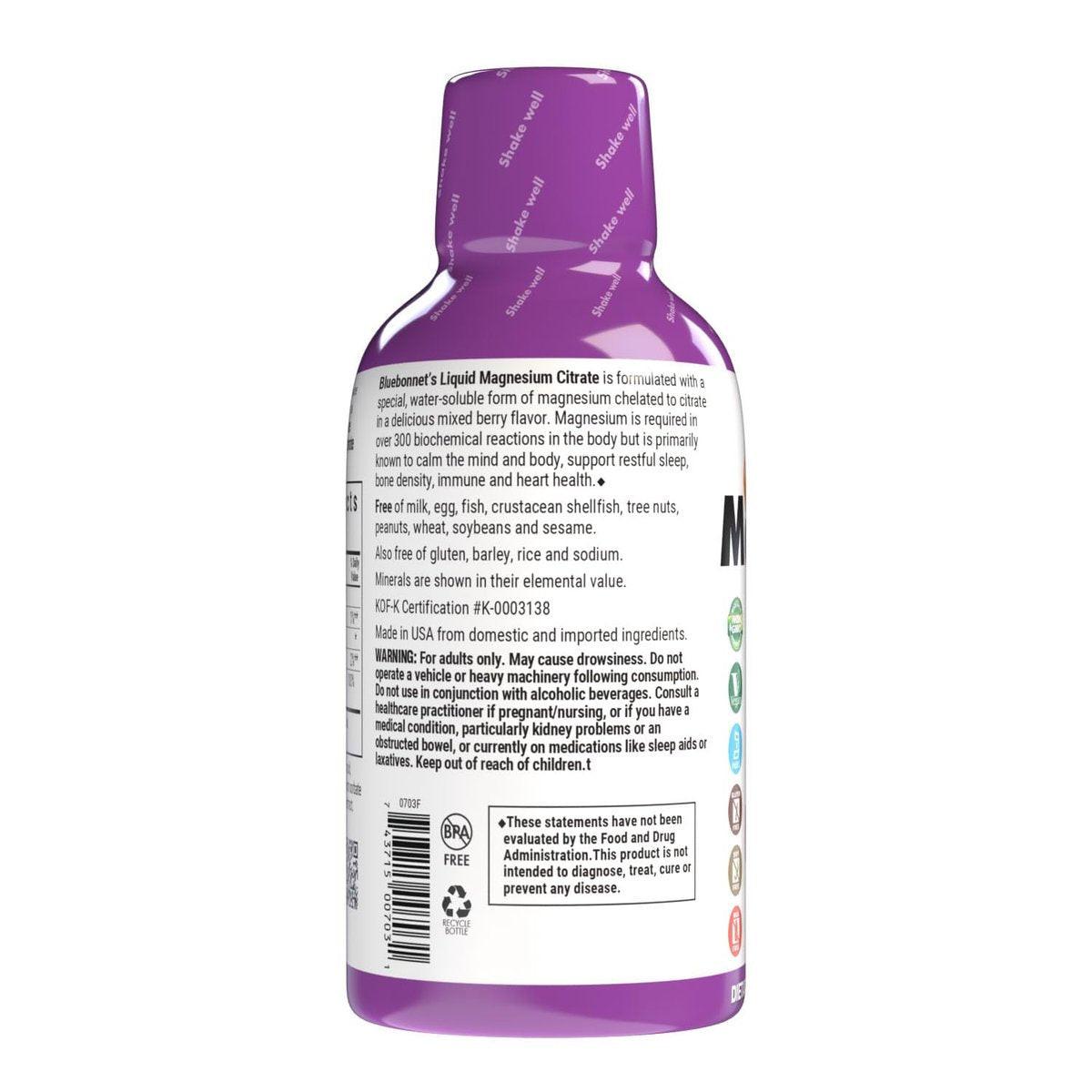 Bluebonnet Nutrition Magnesium Citrate 420 mg - Calm Mind & Body – Supports Heart, Muscle & Sleep - Non-GMO, Vegan, Kosher, Gluten-Free, Soy-Free, Milk-Free - 16 FL OZ, Mixed Berry Flavor - görsel 5