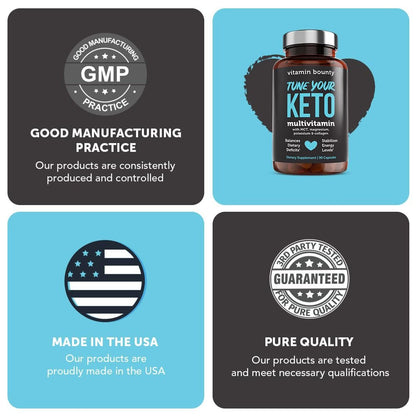 Vitamin Bounty Tune Your Keto Multivitamin with Magnesium & Potassium - Daily Supplements for Men & Women on Keto Diet - Energy & Cramp Relief - Ketosis Support - GLP-1 Support - 90 Capsules