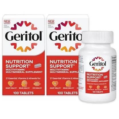 Geritol Multivitamin Supplement, Contains B-Vitamins, Antioxidants, Vitamins C, E & D and Iron, 27 Essential Vitamins and Minerals, Gluten-Free, Non-GMO, No Artificial Sweeteners, 100 Tablets, 2 Pack