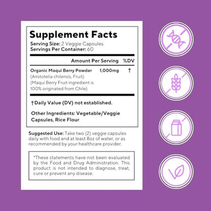 Vitapia Maqui Berry 1000mg - Maqui Berry Powder Supplement - Vegan Friendly, Non-GMO and Gluten-Free - 120 Veggie Capsules
