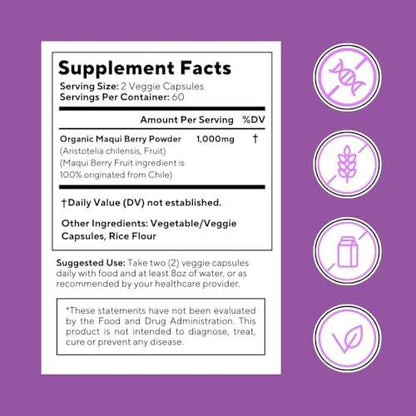 Vitapia Maqui Berry 1000mg - Maqui Berry Powder Supplement - Vegan Friendly, Non-GMO and Gluten-Free - 120 Veggie Capsules