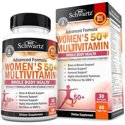 Daily Multivitamin for Women 50 & Over – Memory Support Supplement – Promotes Stress Reduction & Healthy Immune Response – Women's Multivitamin Supplement Designed for Stomach Comfort - 60 Capsules
