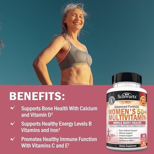 Daily Multivitamin for Women 50 & Over – Memory Support Supplement – Promotes Stress Reduction & Healthy Immune Response – Women's Multivitamin Supplement Designed for Stomach Comfort - 60 Capsules - görsel 6