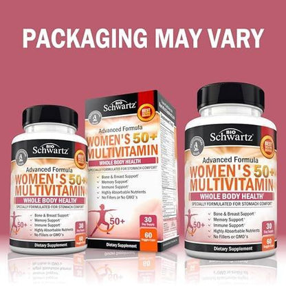 Daily Multivitamin for Women 50 & Over – Memory Support Supplement – Promotes Stress Reduction & Healthy Immune Response – Women's Multivitamin Supplement Designed for Stomach Comfort - 60 Capsules