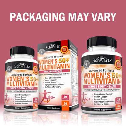 Daily Multivitamin for Women 50 & Over – Memory Support Supplement – Promotes Stress Reduction & Healthy Immune Response – Women's Multivitamin Supplement Designed for Stomach Comfort - 60 Capsules