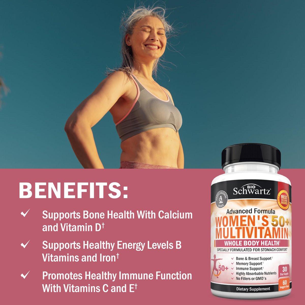 Daily Multivitamin for Women 50 & Over – Memory Support Supplement – Promotes Stress Reduction & Healthy Immune Response – Women's Multivitamin Supplement Designed for Stomach Comfort - 60 Capsules - görsel 5