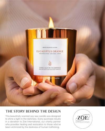 Benevolence LA Eucalyptus Orange Wood Wick Candles | Soy Christmas Scented Candles for Home | Holiday Candle Gifts for Women and Men | Home Fragrance | Aromatherapy | Shelf Decor | 8oz, 45 Hour Burn - görsel 1