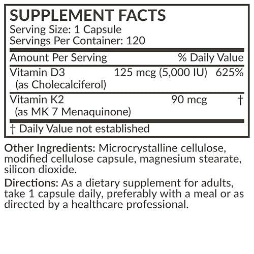 Futurebiotics Vitamin K2 (MK7) with D3 Supplement - Non-GMO Formula - 5000 IU Vitamin D3 & 90 mcg Vitamin K2 MK-7, 120 Vegetarian Capsules - görsel 11
