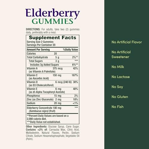 Nature's Bounty Elderberry Gummies, Immune Support, Contains Vitamin A, C, D, E and Zinc, 40 Gummies - görsel 9