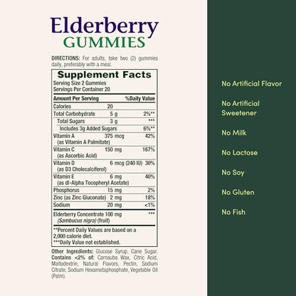 Nature's Bounty Elderberry Gummies, Immune Support, Contains Vitamin A, C, D, E and Zinc, 40 Gummies