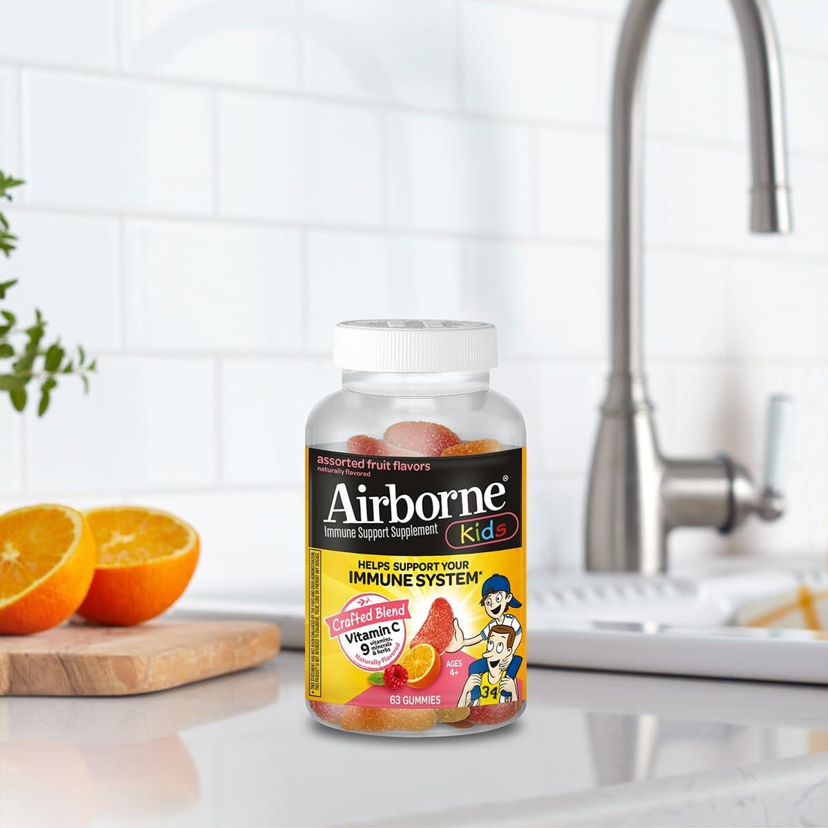 Airborne Kids 500mg Vitamin C Gummies, Kids Immune Support Zinc Gummies with Powerful Antioxidants VIT C & E - 63, Assorted Fruit Flavor - görsel 11
