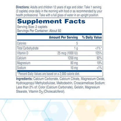 Citracal Slow Release - Calcium 1200 mg with Vitamin D3, Magnesium, Calcium Supplement, Bone Health Support, Take Once Daily Caplet, 185 Count