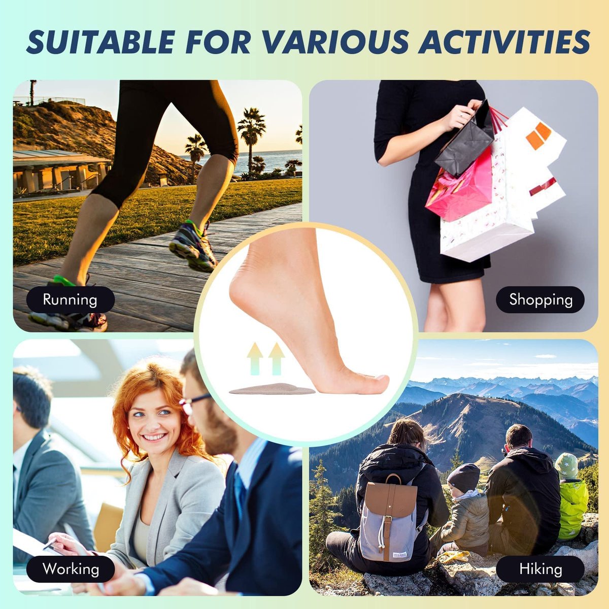 ZUCNANA Arch Support Inserts for Women Flat Feet (12 Pieces) - Soft Gel Arch Support Insoles for Plantar Fasciitis, Reusable Arch Pads for Foot Pain Relief, One Size Fits Any - görsel 9