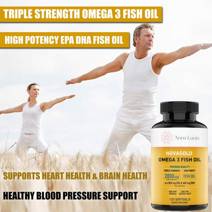 NovaGold Omega 3 Fish Oil – 2000mg High Strength EPA DHA Supplement – Burpless, Easy to Swallow Softgels – Supports Heart, Brain, Joints, Immune & Skin – Non-GMO – 120 Liquid Capsules