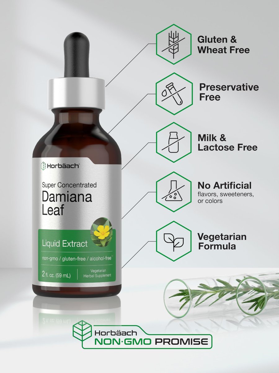 Horbäach Damiana Leaf Herb Tincture | 2 fl oz | Super Concentrated | Alcohol Free Liquid Extract | Vegetarian, Non-GMO & Gluten Free Herbal Supplement - görsel 13