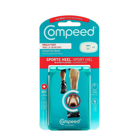 Compeed Advanced Blister Care Pads, Hydrocolloid Gel Cushions for Instant Pain Relief and Faster Healing, Sports Medium Heel, 5 Count (2 Packs)