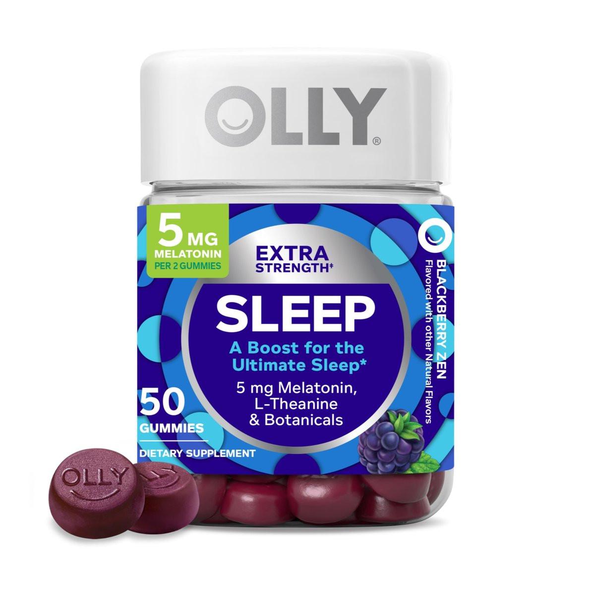 OLLY Extra Strength Sleep Gummy with 5 mg Melatonin, L-Theanine, Chamomile, Lemon Balm, BlackBerry Flavor - 50 Count - görsel 2