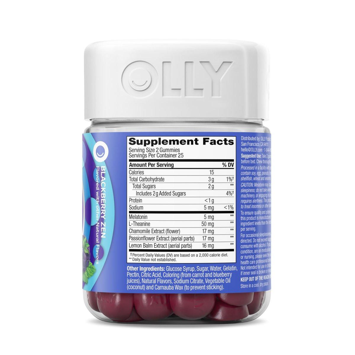 OLLY Extra Strength Sleep Gummy with 5 mg Melatonin, L-Theanine, Chamomile, Lemon Balm, BlackBerry Flavor - 50 Count - görsel 1