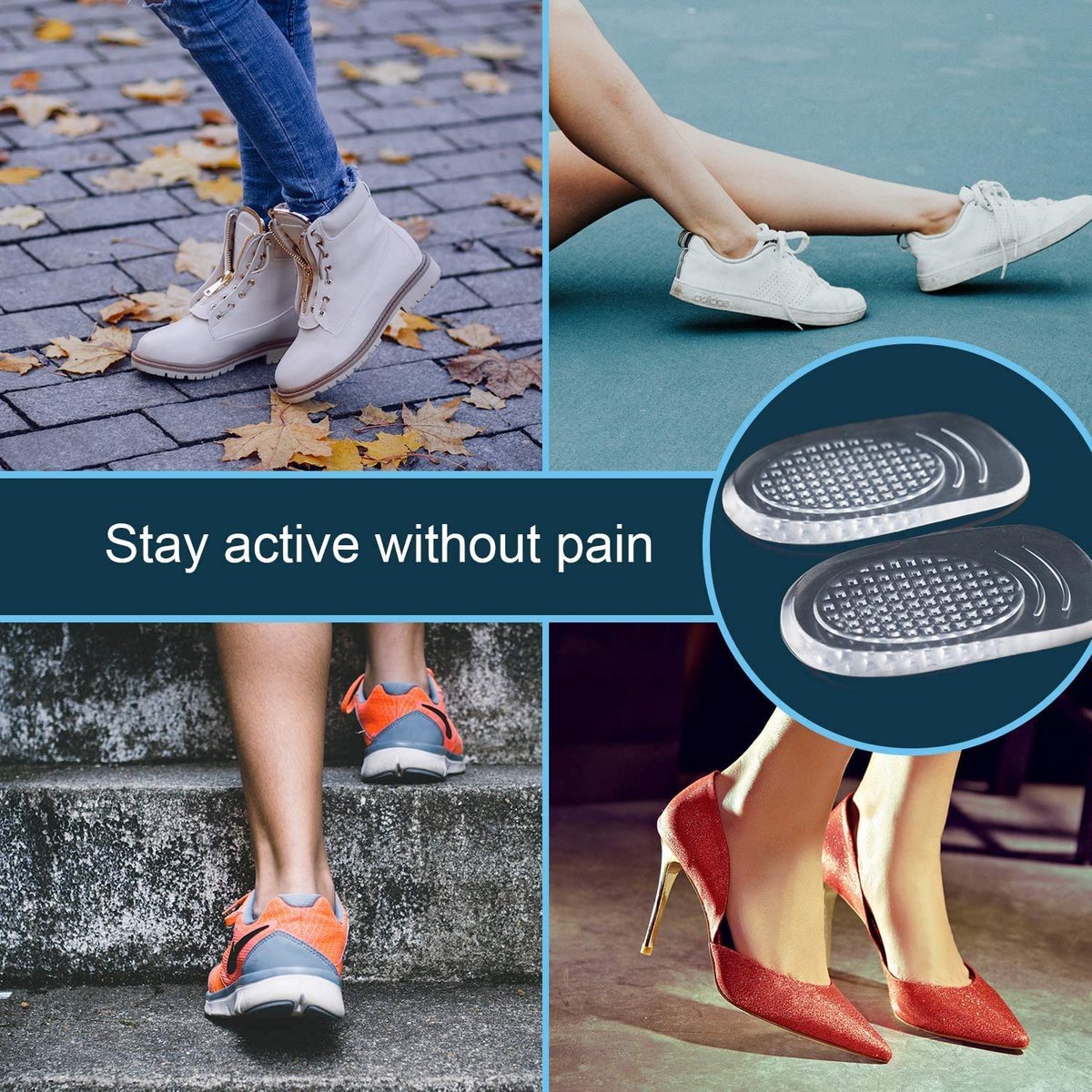 LOVE MEI Silicone Gel Heel Cups - Shoe Inserts for Plantar Fasciitis, Sore Heel Pain, Bone Spur & Achilles Pain - Pad and Shock Absorbing Support for Women (2 Pairs/4Pcs) - görsel 4