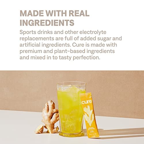 Cure Hydration | Plant-Based Electrolyte Drink Mix | No Added Sugar | FSA-HSA | Dehydration Relief Powder Made with Coconut Water | Non-GMO | Vegan | Pouch of 14 Packets - Ginger Turmeric - görsel 3