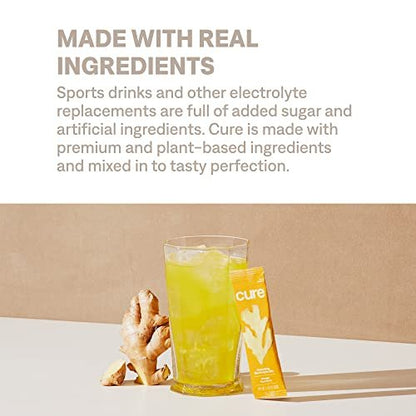 Cure Hydration | Plant-Based Electrolyte Drink Mix | No Added Sugar | FSA-HSA | Dehydration Relief Powder Made with Coconut Water | Non-GMO | Vegan | Pouch of 14 Packets - Ginger Turmeric