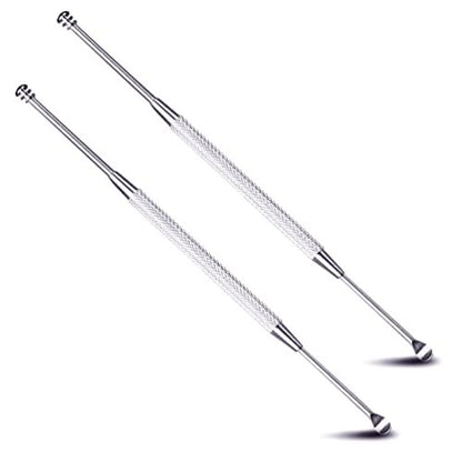 LUXXII 2-Pack Stainless Steel Ear Spoon - Portable Double-Ended Ear Pick for Earwax Removal - Spiral Ear Clean Tool