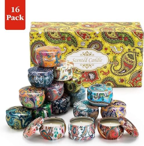 Howemon Scented Candles Gift Set, Natural Soy Wax Portable Travel Tin with Strongly Fragrance Essential Oils for Stress Relief and Aromatherapy - 16 Pack - görsel 14