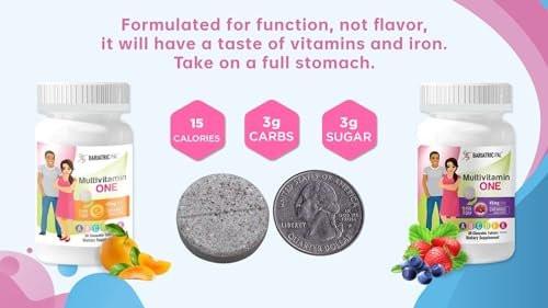 BariatricPal Multivitamin ONE 1 per Day! Bariatric Multivitamin Chewable with 45mg Iron - Mixed Berry (30 Count) - görsel 10
