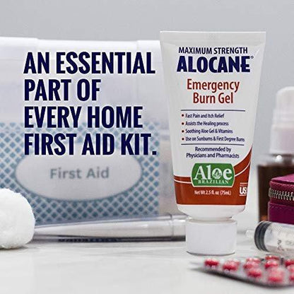 Alocane Max Emergency Burn Gel, 4% Lidocaine Hydrochloride, .13% Benzalkonium Chloride, Maximum Strength Relief, Itch Relief, For Sunburns, Kitchen, Chemical, First-Degree Burns, 2.5 Fl Oz (2 Pack)