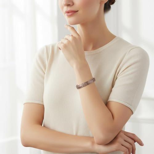 MagEnergy Copper Bracelets for Women, 99.9% Pure Copper Vintage Flower Magnetic Bangle with 3500 Gauss Magnets, 6.8" Adjustable Cuff Jewelry Box - görsel 3