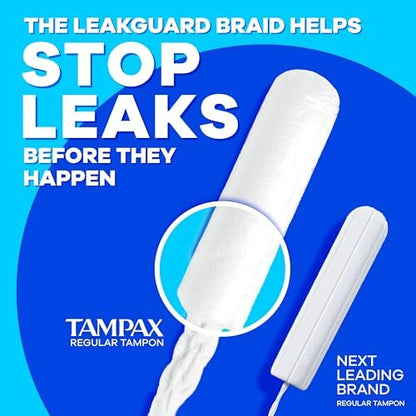Tampax Compact Pearl Tampons, with LeakGuard Braid & Extendable Applicator, Regular Absorbency, Compact Extendable Applicator, Unscented, 16 Count (Packaging May Vary)