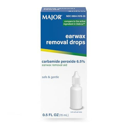 MAJOR Earwax Removal Drops with 6.5% Carbamide Peroxide - Gentle & Safe Earwax Removal Aid for Adults & Children 12+ - Ear Cleaning Solution, 0.5 Fl. Oz. (15mL)(Pack of 1)
