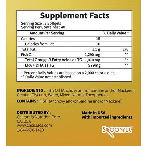 Spoonful Mini Omega 3 Fish Oil, iFOS Certified, 1290 mg Per Serving, 120 Softgels Pearls, Small Size Easy to Swallow Capsules, Made in USA - görsel 2