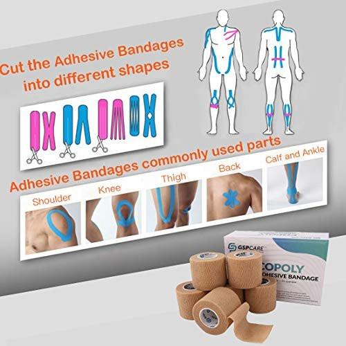 Self Adherent Cohesive Bandages Wrap 12 Count 2" x 5 Yards, Medical Tape, Adhesive Flexible Breathable First Aid Non Woven Rolls, Stretch Athletic, Ankle Sprains & Swelling, Sports… - görsel 6