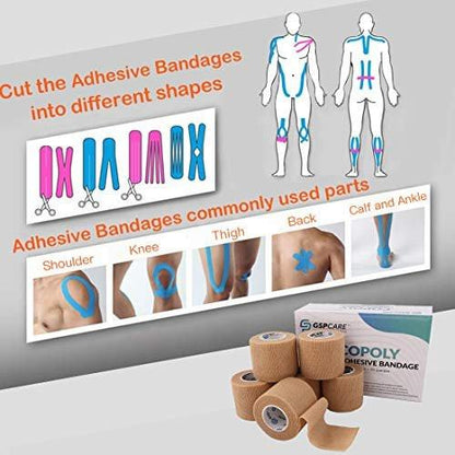 Self Adherent Cohesive Bandages Wrap 12 Count 2" x 5 Yards, Medical Tape, Adhesive Flexible Breathable First Aid Non Woven Rolls, Stretch Athletic, Ankle Sprains & Swelling, Sports…