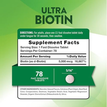 Nature's Truth Biotin 5000mcg | 78 Fast Dissolve Tablets | Natural Berry Flavor | Vegan, Non-GMO & Gluten Free