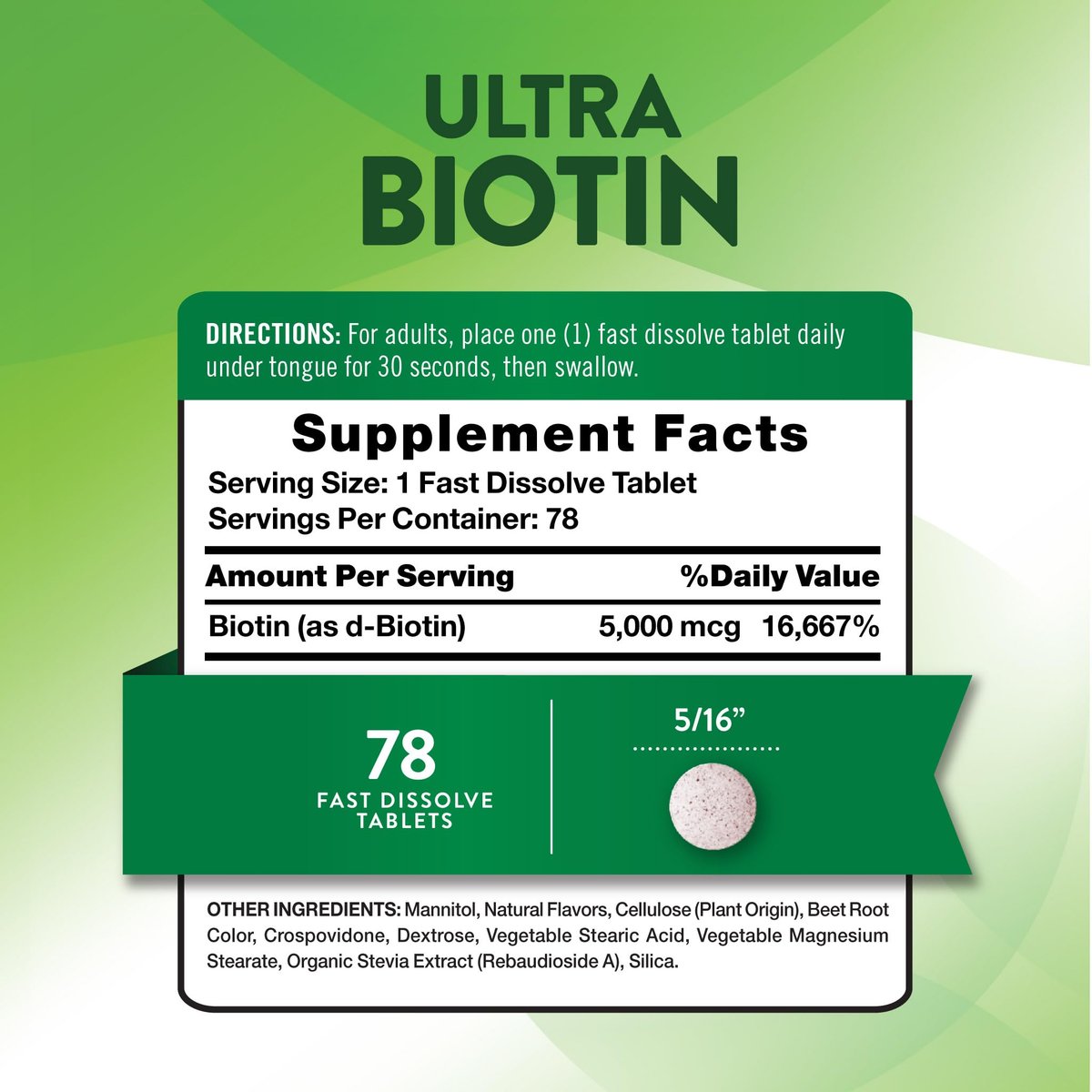 Nature's Truth Biotin 5000mcg | 78 Fast Dissolve Tablets | Natural Berry Flavor | Vegan, Non-GMO & Gluten Free - görsel 4