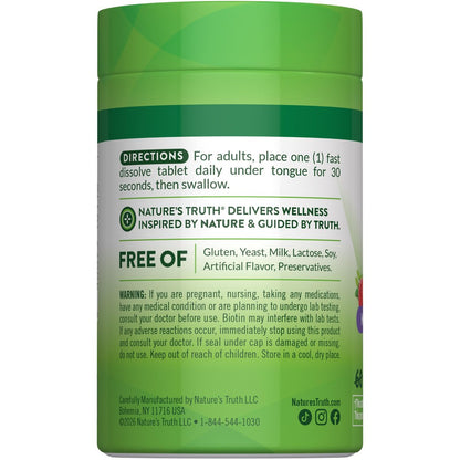 Nature's Truth Biotin 5000mcg | 78 Fast Dissolve Tablets | Natural Berry Flavor | Vegan, Non-GMO & Gluten Free
