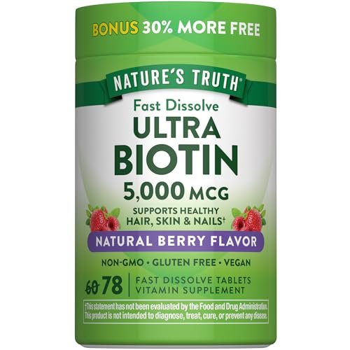 Nature's Truth Biotin 5000mcg | 78 Fast Dissolve Tablets | Natural Berry Flavor | Vegan, Non-GMO & Gluten Free - görsel 1