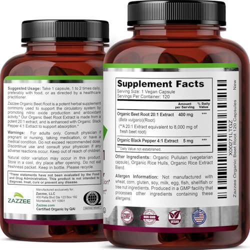 Zazzee USDA Organic Beet Root 20:1 Extract, – Servings: 120 capsules (4-month supply at 1 capsule/day) – Image 8