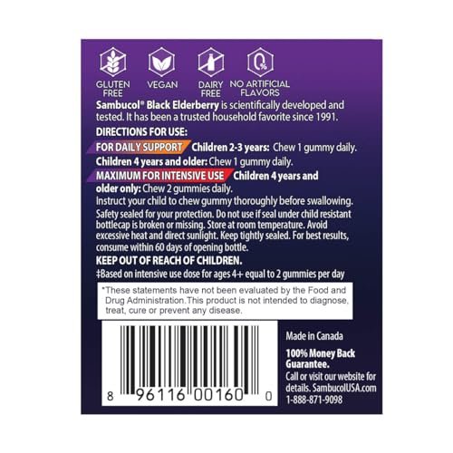 Sambucol Black Elderberry Gummies for Kids - Elderberry Gummies with Zinc and Vitamin C, Chewable Supplement for Kids, Low Sugar, Berry Flavor - 30 Count - görsel 1